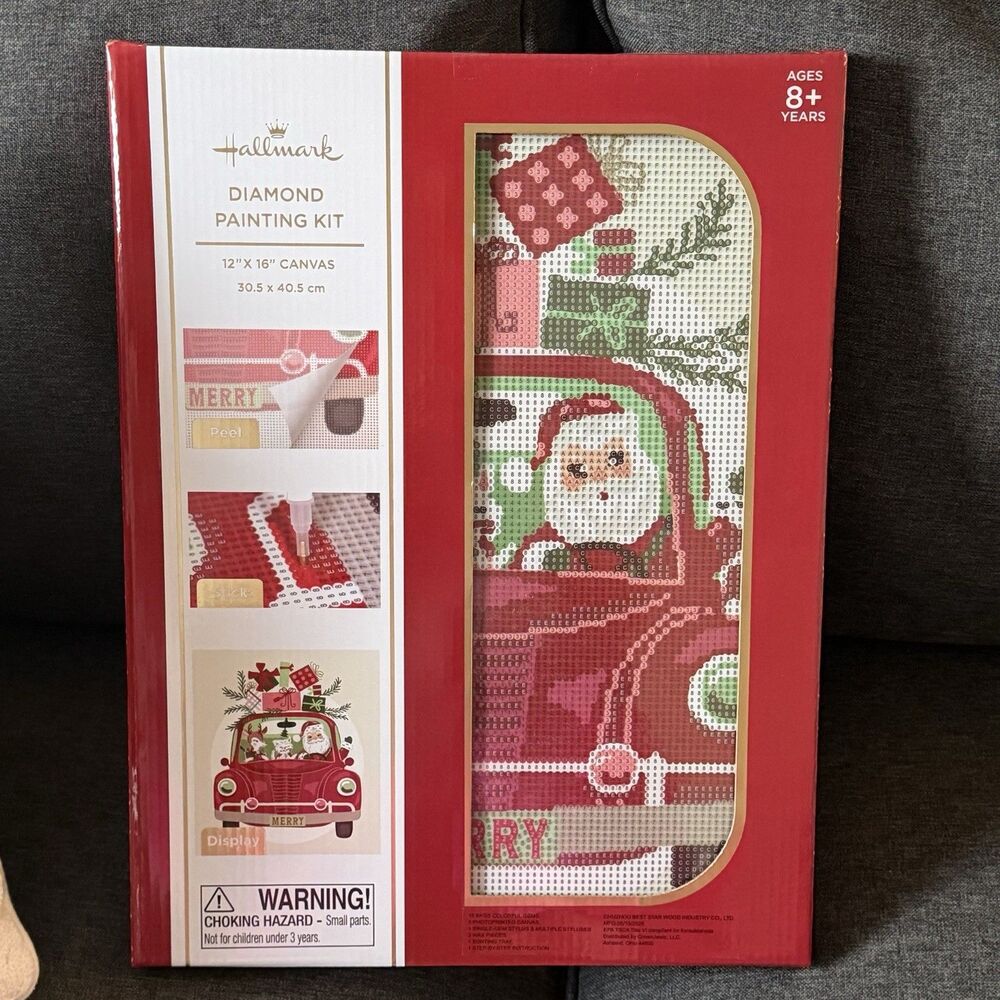 Hallmark Diamond Painting Kit Vintage Santa Car 12x16” Canvas New